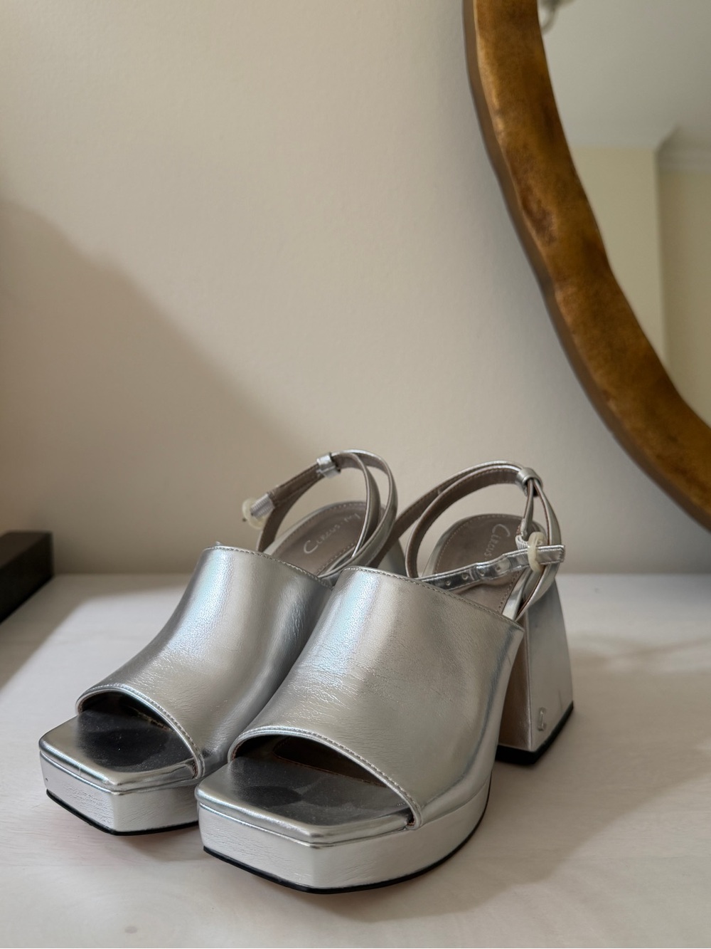 Silver Platform Slingback Heels NWOT